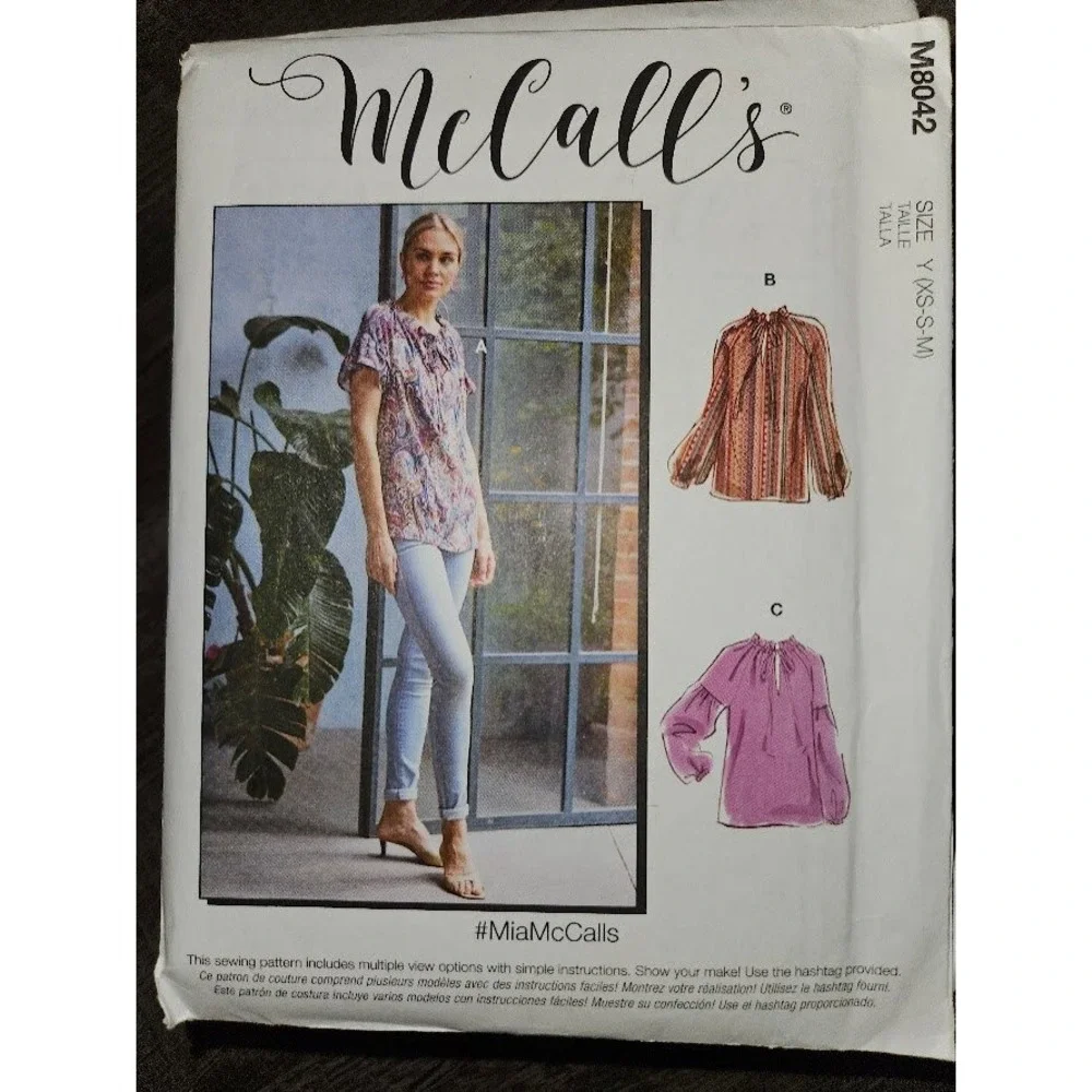 McCalls M8042 Misses Tops Sewing Pattern Uncut Size XS-M Ruffle Neck Tie Front